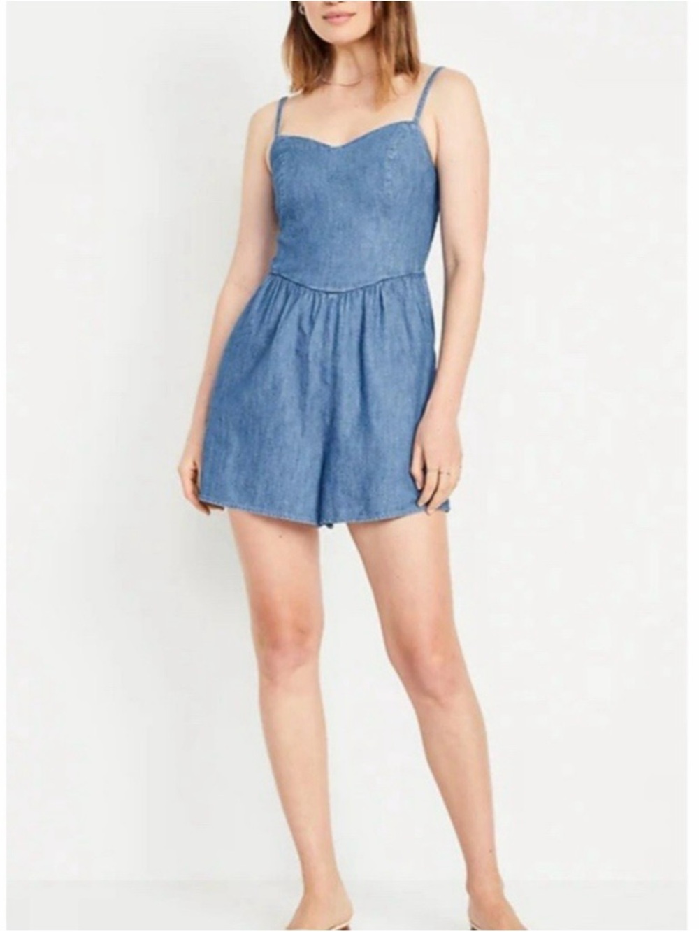 Old Navy Chambray Blue Denim Romper with Sweetheart Neckline